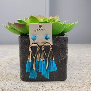 Gold tone Blue tassel earrings